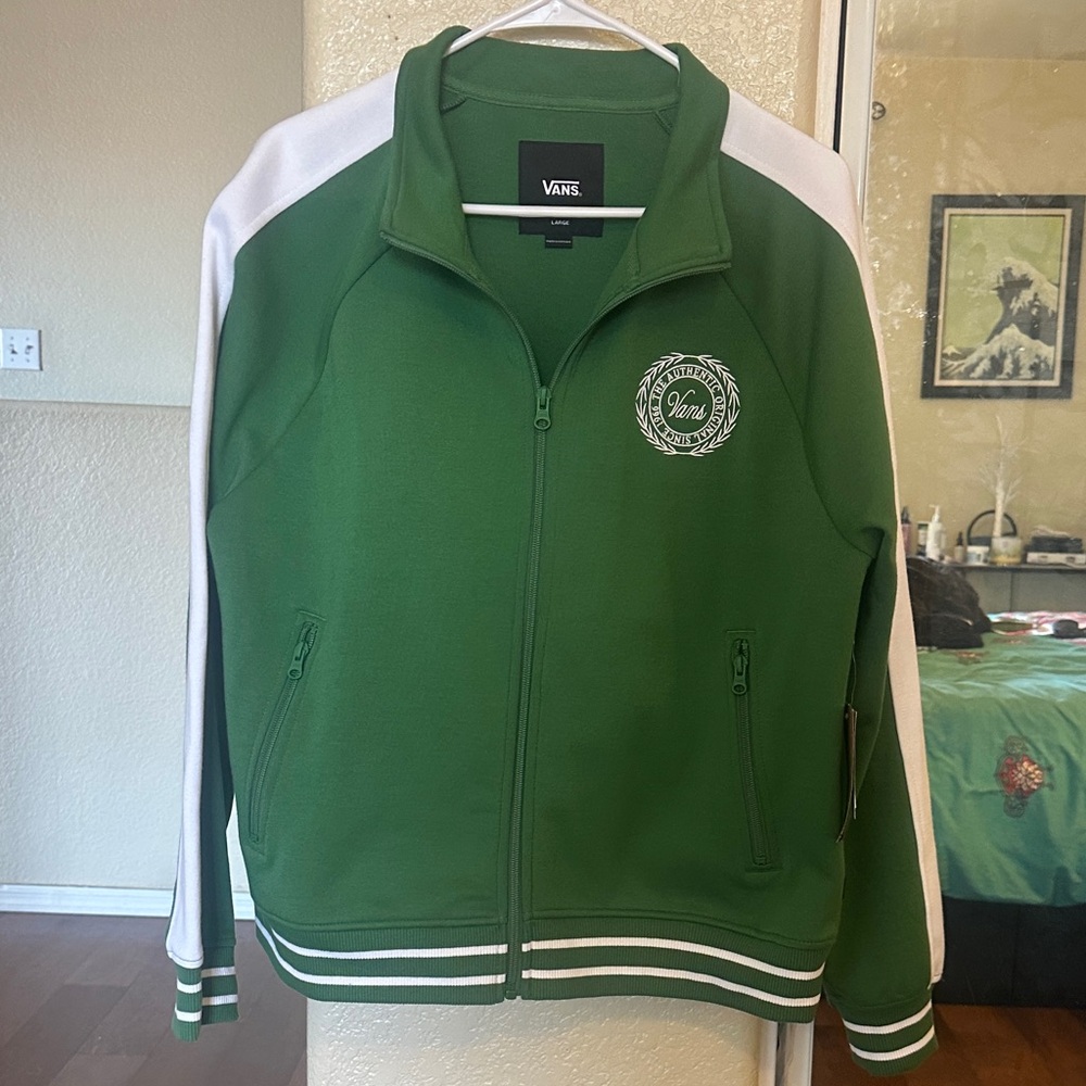 Vans Men's Green and White Track Jacket
